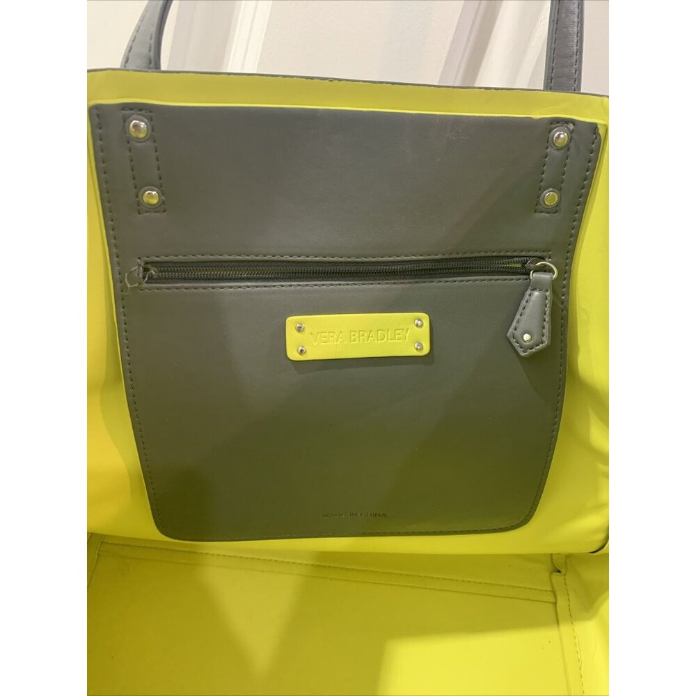 Vera Bradley Tote Bag Purse Vinyl Laser Cut "Flower Shower" Gray & Yellow - Picture 4 of 9